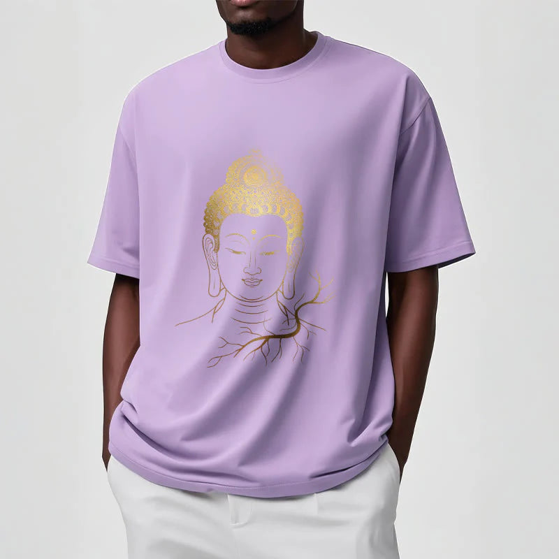 Buddha Stones Golden Meditation Buddha Head Tee T-shirt