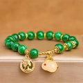 Buddha Stones Green Calcite Lovely Rabbit Charm Clarity Bracelet