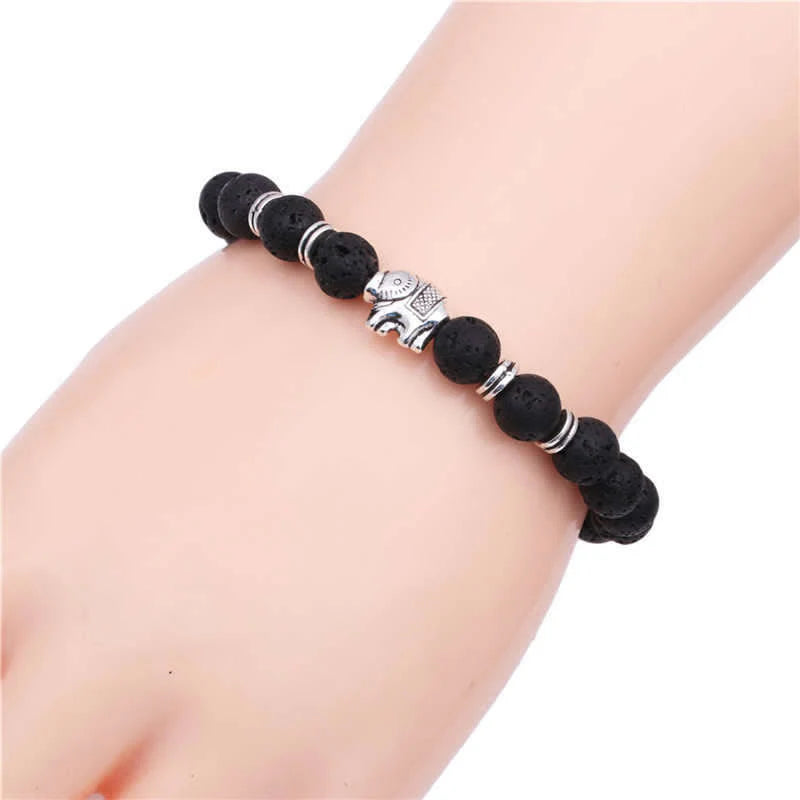 Buddha Stones Lava Rock Tiger Eye Stone Elephant Diffuser Peace Healing Bracelet