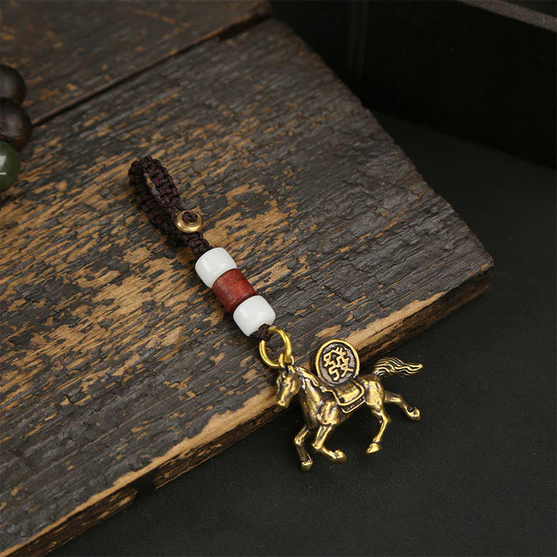 Buddha Stones Year Of The Horse Copper Brass Five-emperor Coins Pixiu Ward Off Evil Spirits Key Chain