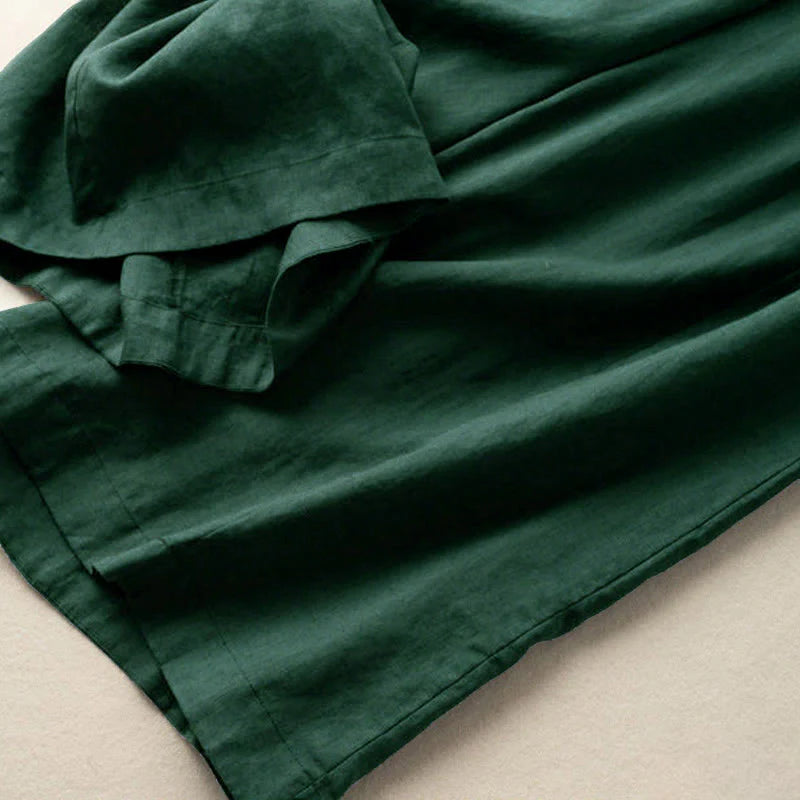 Buddha Stones Plain Color 7-8 Length Capri Cropped Pants Cotton Linen Women's Wide Leg Pants With Pockets