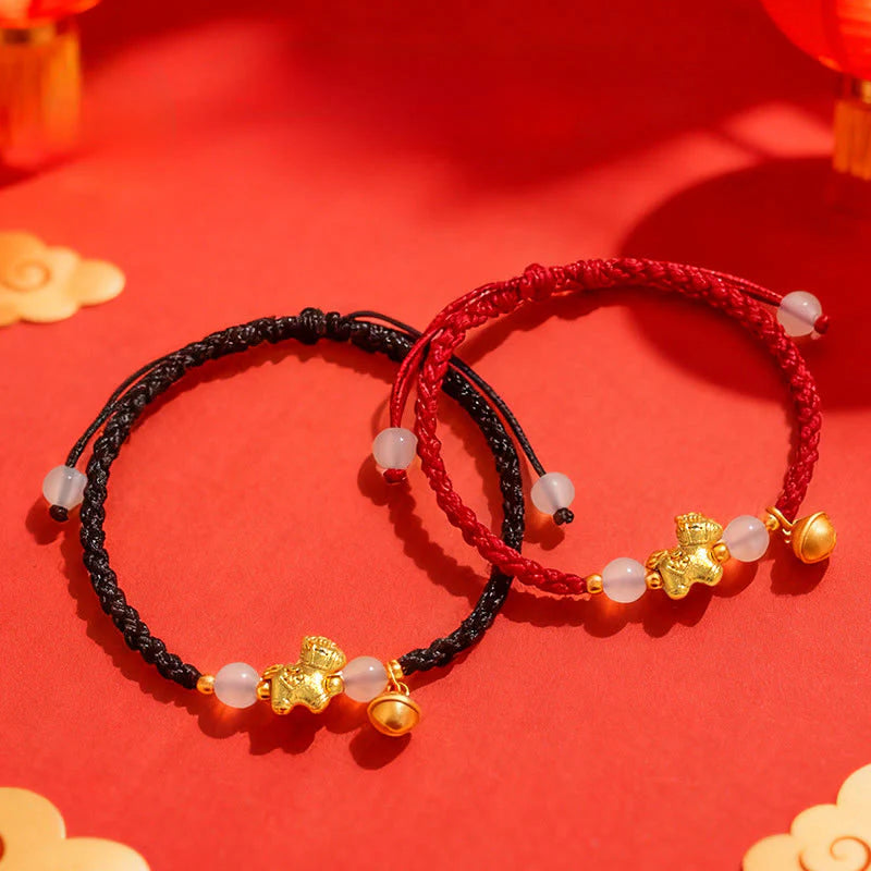 Buddha Stones Year Of The Horse Red String White Agate Connection Braided Bracelet