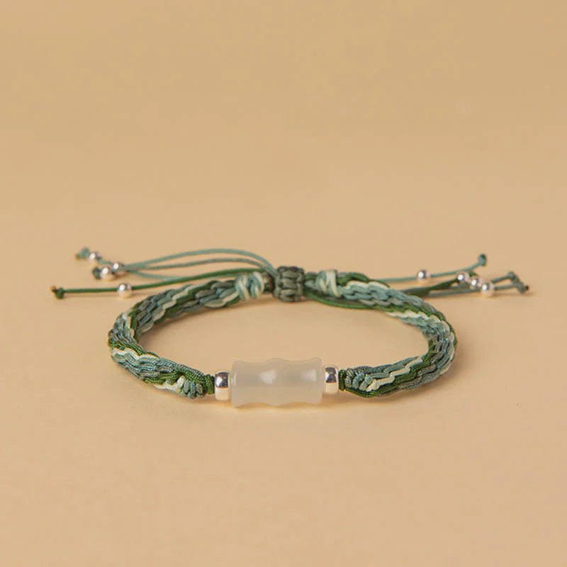 Buddha Stones White Jade Bamboo Reincarnation Knot Wealth Luck Strength String Bracelet