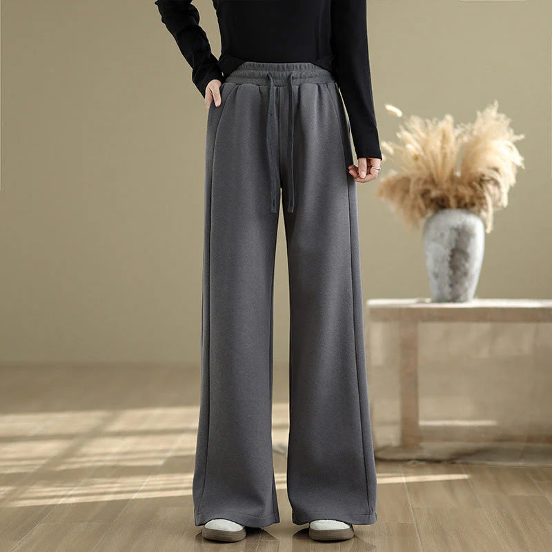 Buddha Stones Casual Plain Cotton Women's Wide Leg Pants With Pockets