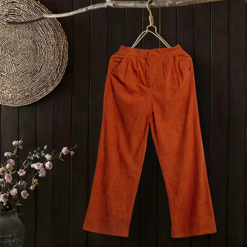 Buddha Stones Casual Corduroy Straight-leg Women's Pants With Pockets