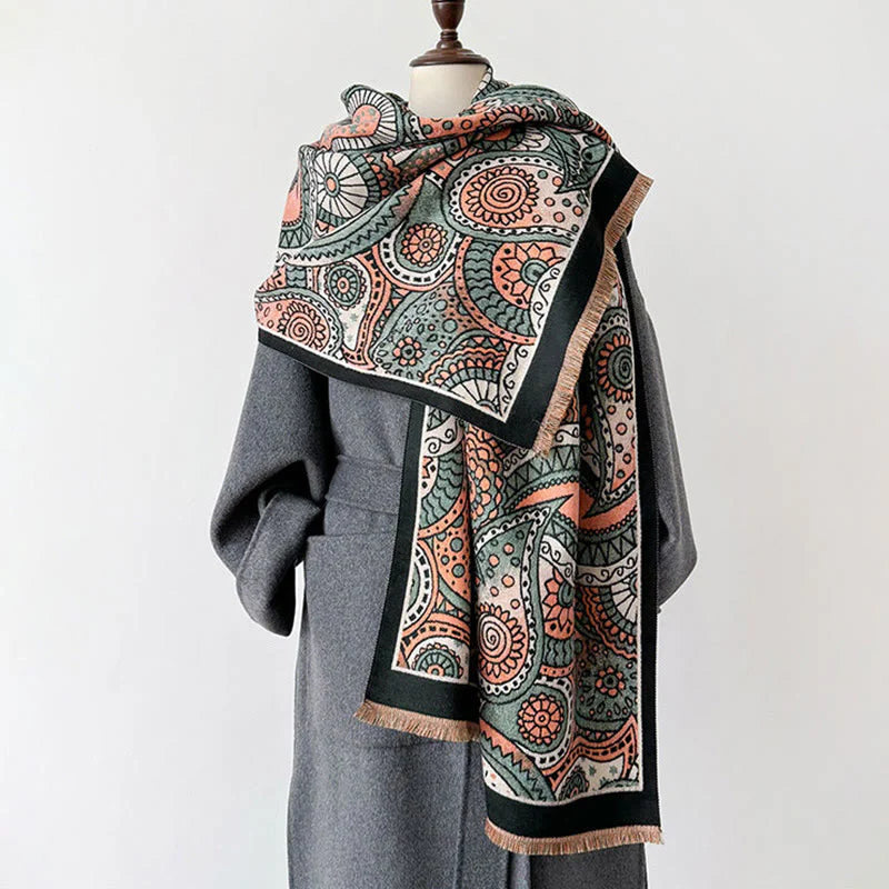 Buddha Stones Winter Ethnic Style Paisley Geometry Pattern Tassels Soft Scarf Shawl