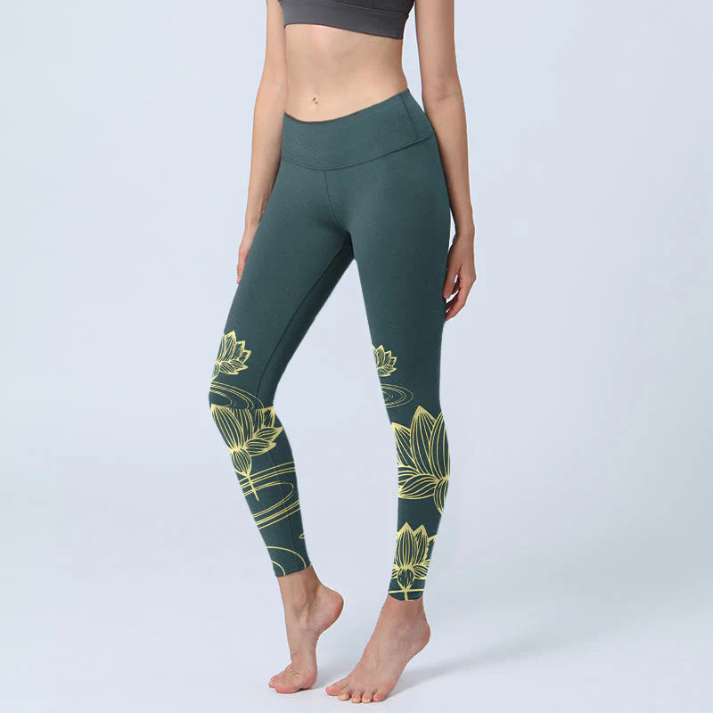 Buddha Stones Lotus Flowers Ripples Print Design Gym Leggings Women's Yoga Pants