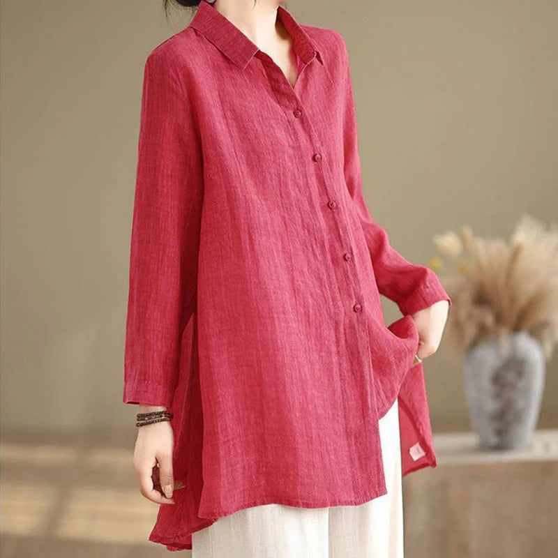 Buddha Stones Irregular Design Buttons Long Sleeve Women's Cotton Shirt