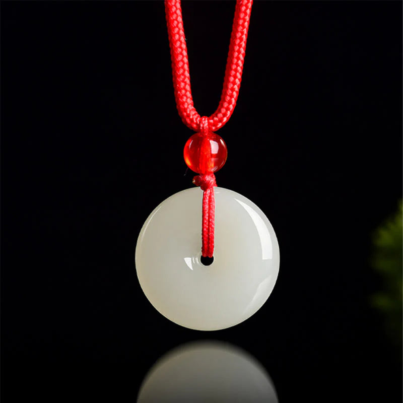 Buddha Stones Jade Peace Buckle Abundance Red Rope Necklace Pendant