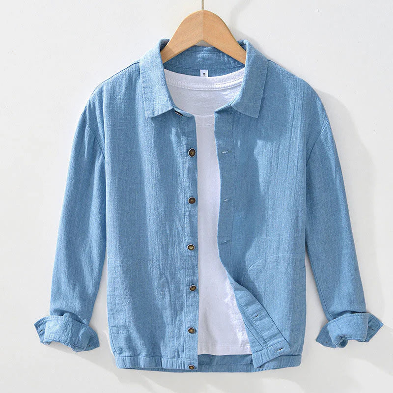 Buddha Stones Commute Plain Simple Buttons Design Men's Long Sleeve Ramie Linen Jacket With Pockets