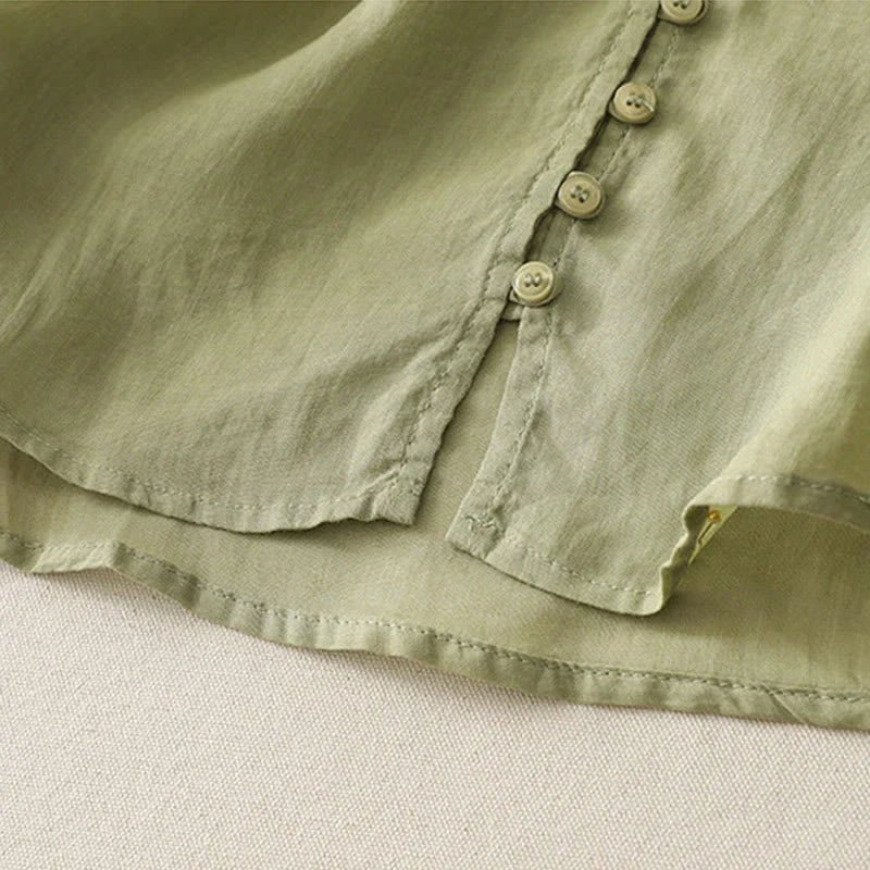Buddha Stones Embroidery Button-down Women's Cotton Linen Shirt