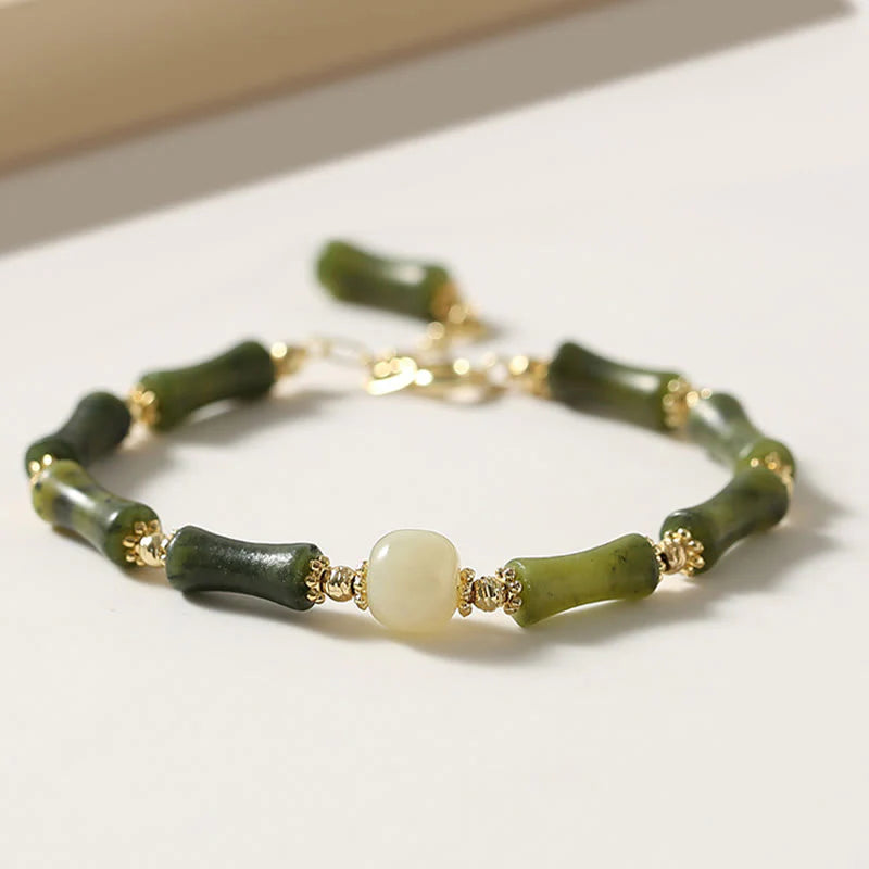 Buddha Stones Glass Bead Bamboo Luck Strength Chain Bracelet