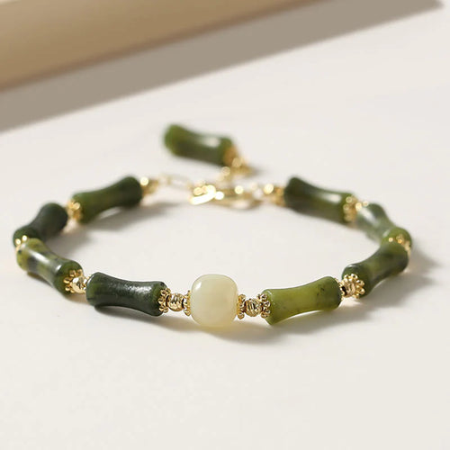 Buddha Stones Glass Bead Bamboo Luck Strength Chain Bracelet