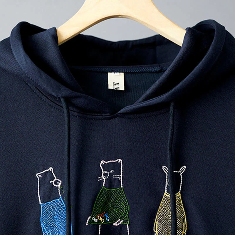 Buddha Stones Fall Embroidery Bear Long Sleeve Women's Hoodie