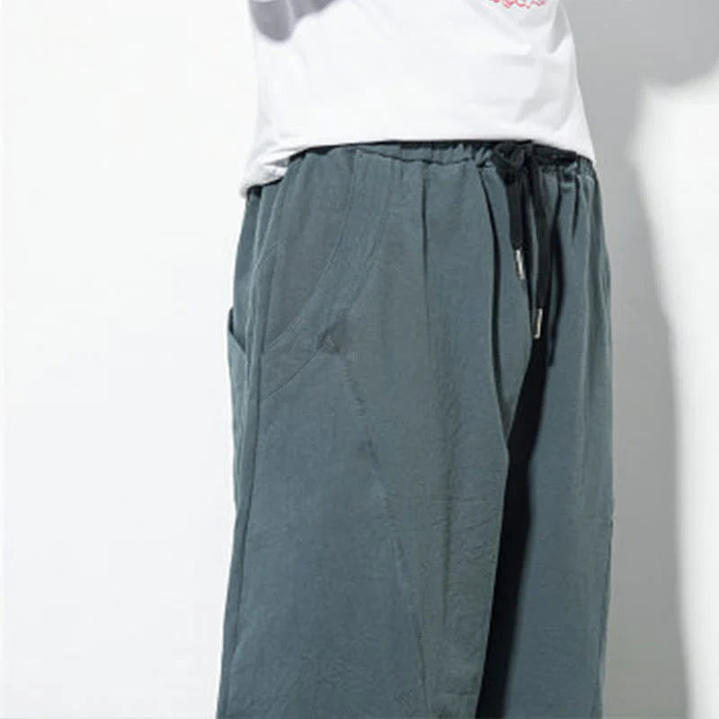 Buddha Stones Casual Men's Solid Color Cotton Drawstring Pants With Pockets