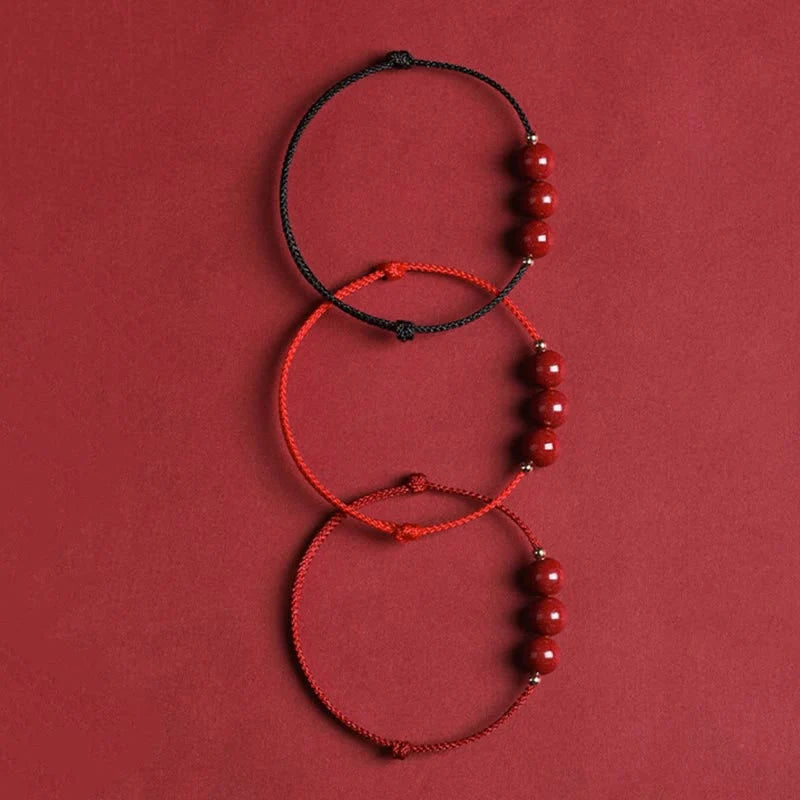 Buddha Stones Natural Lucky Cinnabar Bead Blessing String Bracelet Anklet