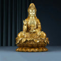 Buddha Stones Kwan Yin Avalokitesvara Lotus Sitting Harmony Brass Copper Statue Home Altar Decoration
