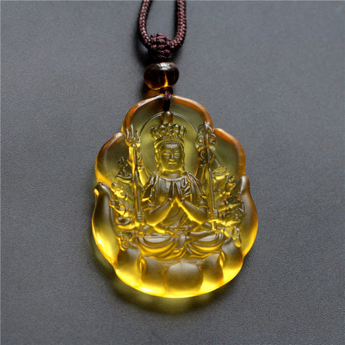 Buddha Stones Liuli Crystal Chinese Zodiac Natal Buddha Protection Necklace Pendant