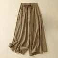Buddha Stones Casual Simple Design Drawstring Split Cotton Linen Women's Wide Leg Pants With Pockets