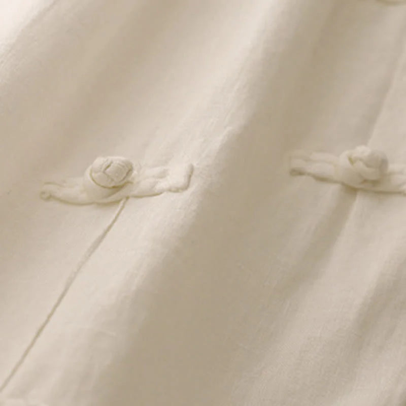 Buddha Stones Casual Plain Frog-Button Design 7-8 Length Cotton Linen Women's Harem Pants With Pockets