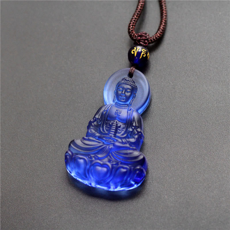 Buddha Stones Liuli Crystal Medicine Buddha Serenity Necklace Pendant