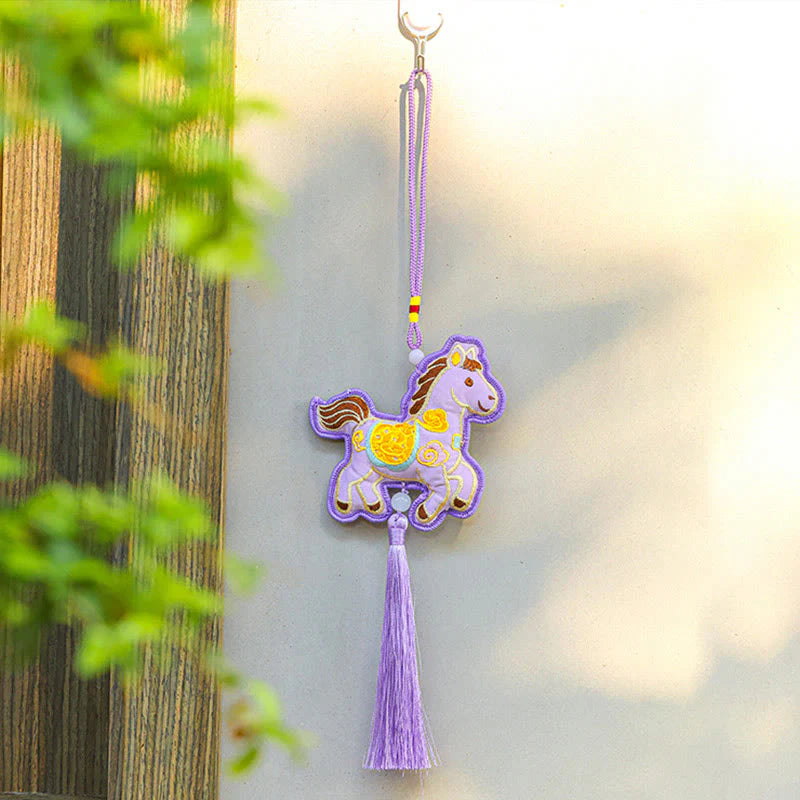 Buddha Stones Year Of The Horse Embroidery Copper Coins Bell Charm Tassel Wealth Success Hanging Decoration
