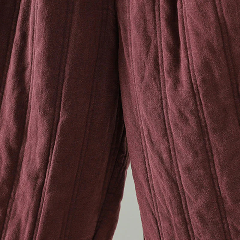 Buddha Stones Daily Plain Drawstring Design Women's Harem Elastic Waist Cotton Pants With Pockets