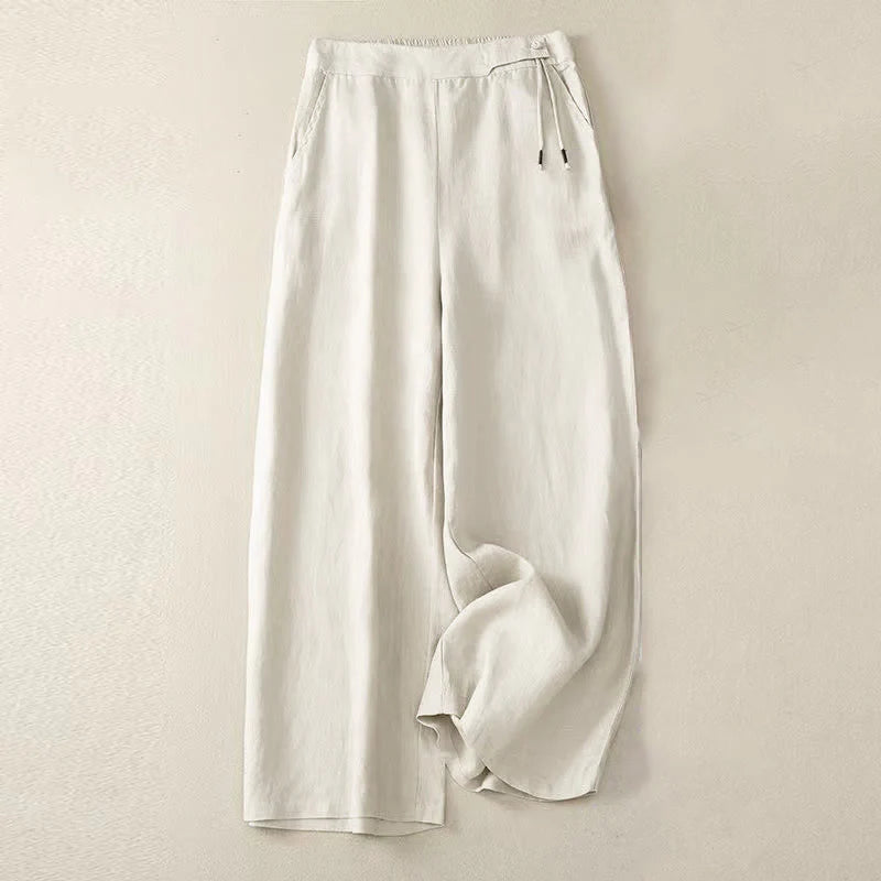 Buddha Stones Casual Solid Color One Button Women's Capri Wide Leg Pants With Pockets