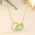 Buddha Stones 925 Sterling Silver Natural Green Aventurine Peace Buckle Bamboo Coin Prosperity Necklace Pendant