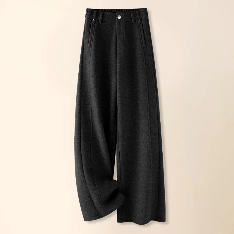 Buddha Stones Plain Button Cotton Thick Wool Women's Wide Leg Pants With Pockets