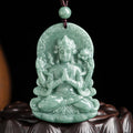 Buddha Stones Four-armed Avalokitesvara Natural Jade Amulet Blessing String Necklace