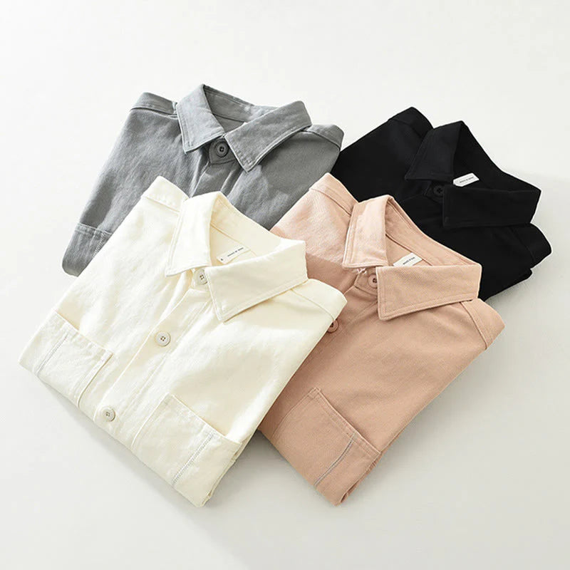 Buddha Stones Spring Commute Buttons Long Sleeve Shirt Men Cotton Clothing With Pockets