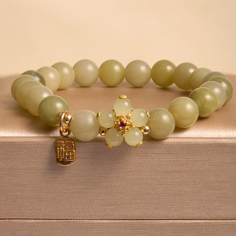 Buddha Stones Hoping for Peace and Blooming Joy Green Jade Bracelet Includes Gift Message Card