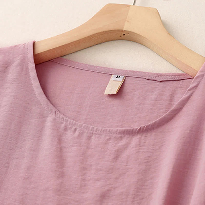 Buddha Stones Solid Color Frog-Button Design Puff Short Sleeve Women's T-Shirt