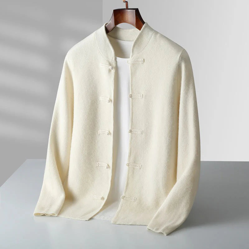 Buddha Stones Winter Solid Color Chinese Frog-Button Men's Wool Long Sleeve Sweater