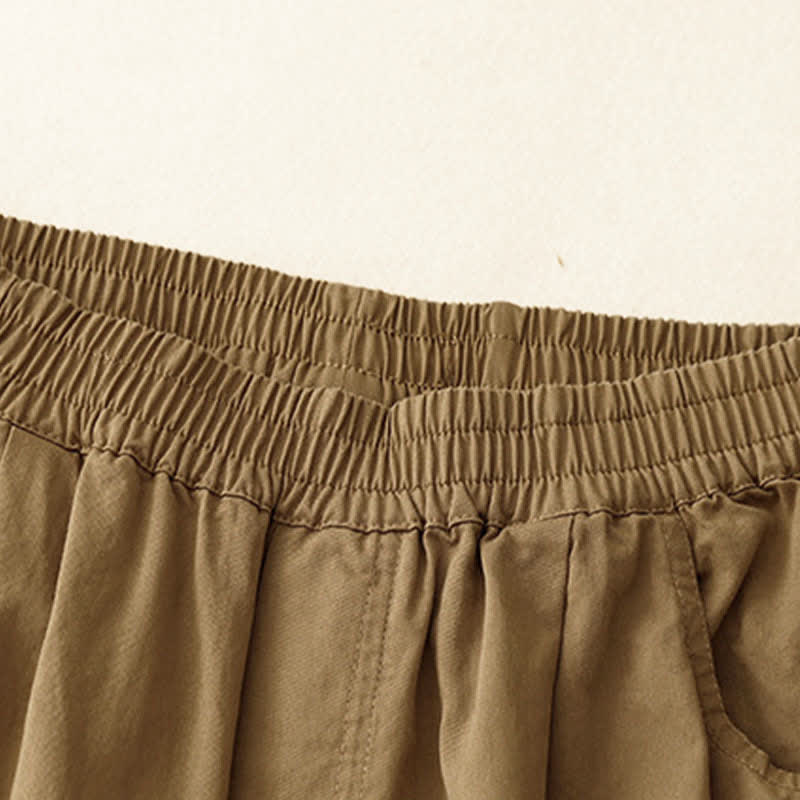 Buddha Stones Summer Cotton Elastic Waist Women's Half Pants With Pockets