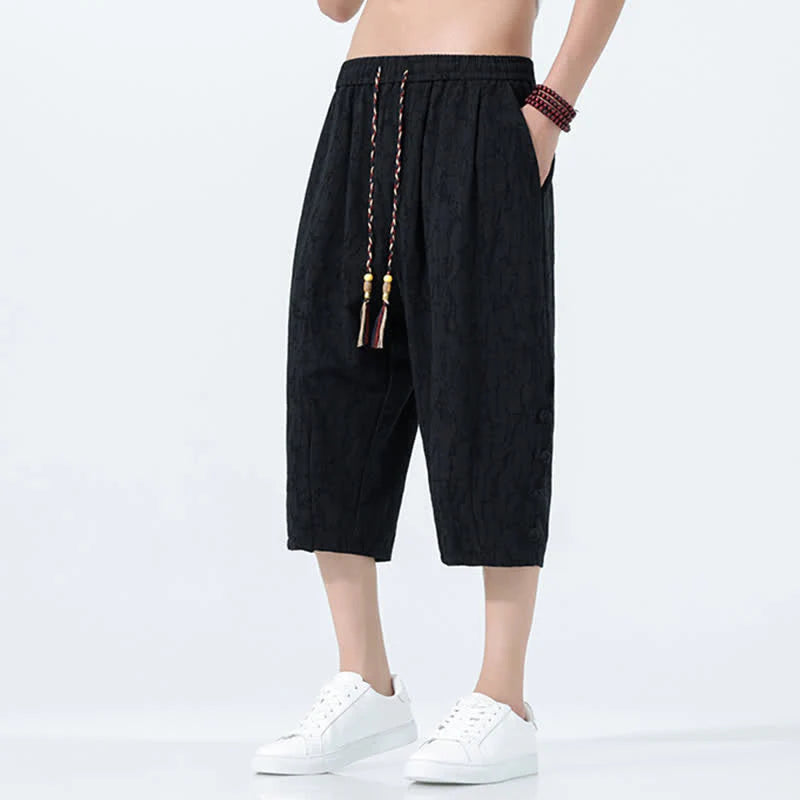 Buddha Stones Summer Drawstring Elastic Waist Men's CapriÂ Tapered Pants