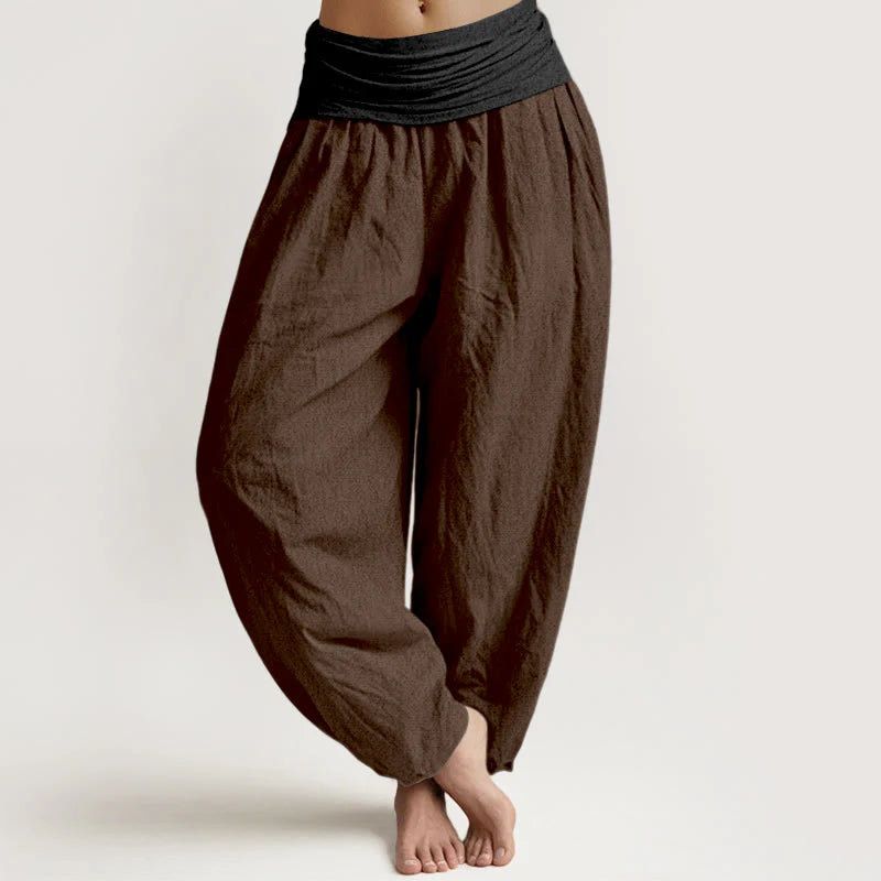 Buddha Stones Cotton Green Black Brown Red Solid Color Women's Elastic Waist Harem Pants
