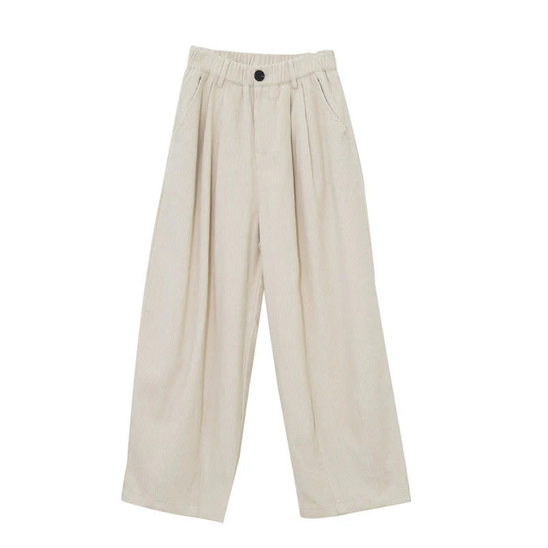 Buddha Stones Women's High Waist Zipper Design Wide Leg Cotton Corduroy Pants With Pockets