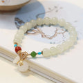 Buddha Stones Natural Hetian White Jade 14K Gold Plated Money Bag Blessing Bracelet
