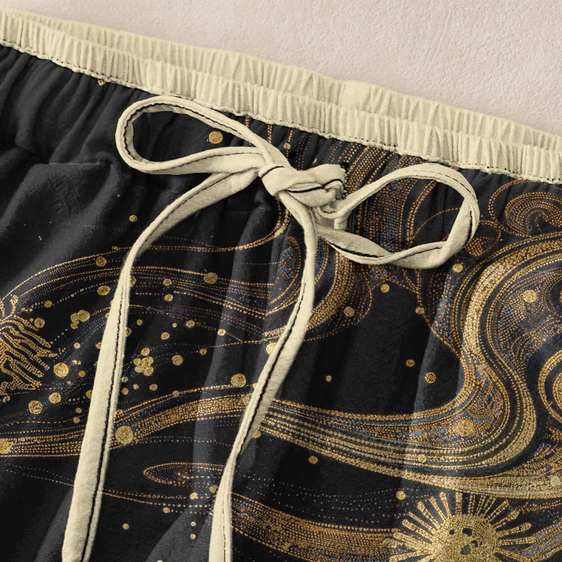 Buddha Stones Pure Cotton Flower Petal Pattern Women's Elastic Waist Pants With Pockets