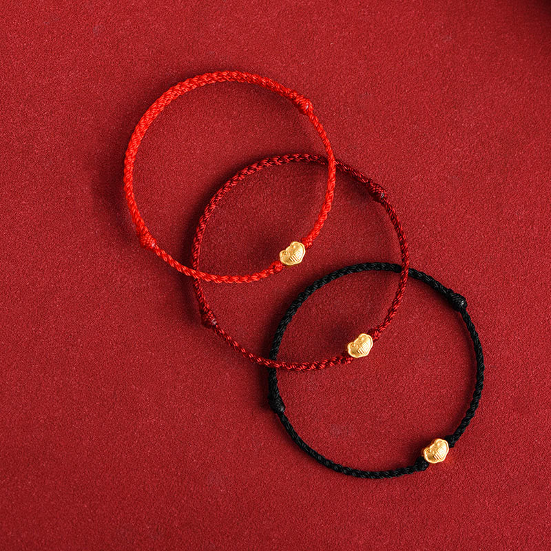 Buddha Stones 999 Gold Chinese Lock Charm Fu Character Protection Handmade Rope Bracelet (Extra 30% Off | USE CODE: FS30)