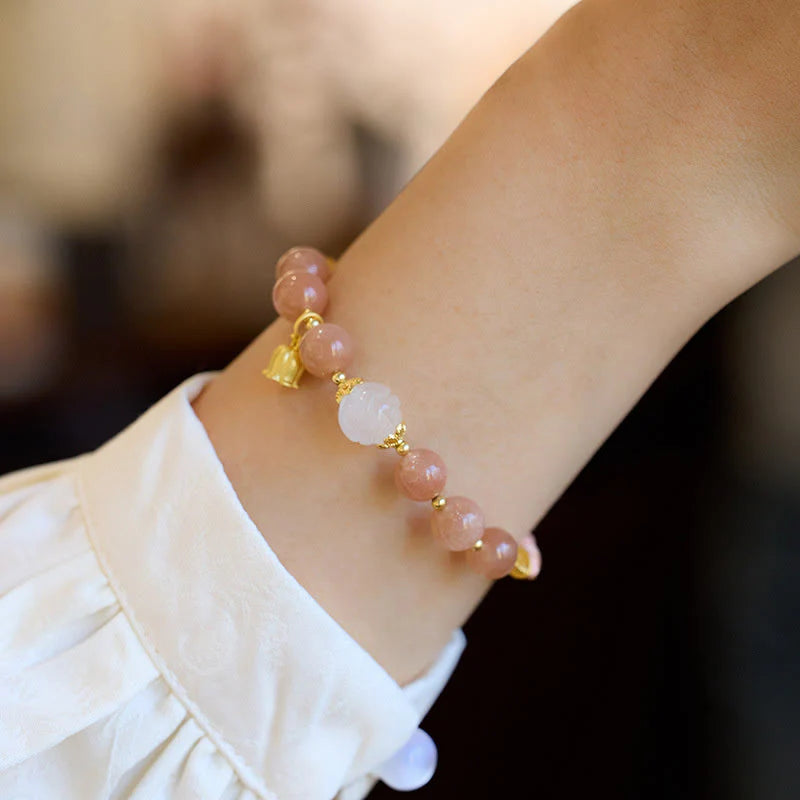 Buddha Stones Sun Stone Golden Silk Jade Lily of the Valley Charm Positive Bracelet Bangle