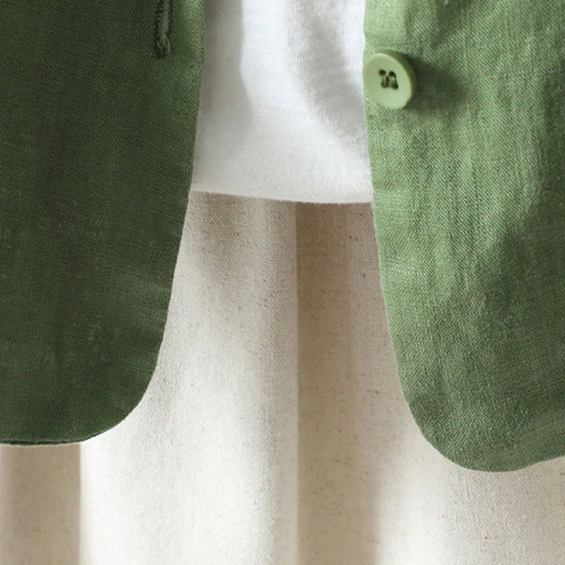 Buddha Stones Pure Color V-neck Women's Cotton Jacket With Pockets