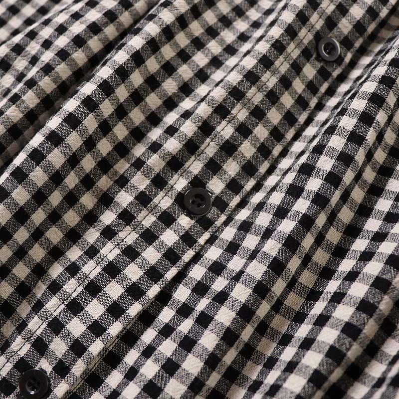 Buddha Stones Long Sleeve Plaid Simple Buttons Ruffled Design Midi Dress With Pockets