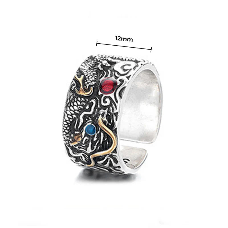 Buddha Stones Vintage Dragon Pattern Copper Plated Silver Balance Ring