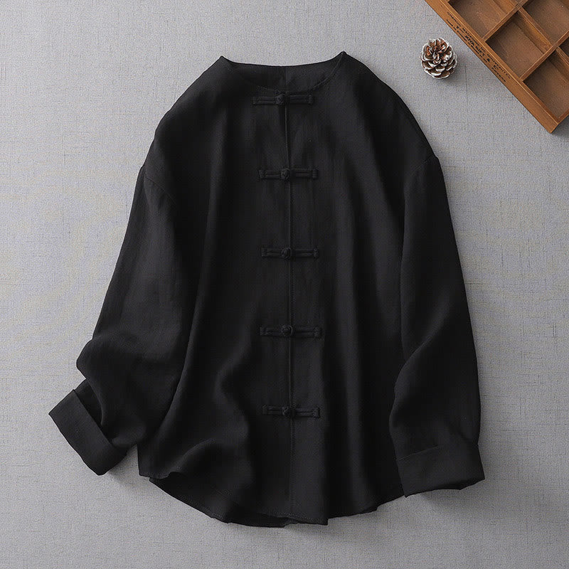 Buddha Stones Solid Color Button Long Sleeve Women's Shirt