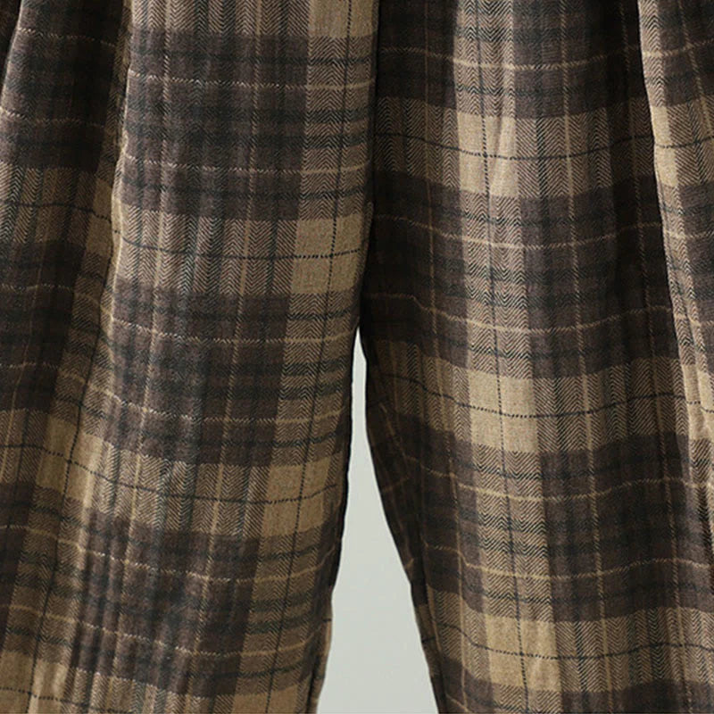 Buddha Stones Multi-color Plaid Pattern Cotton-padded Women's Harem Thermal Pants With Pockets