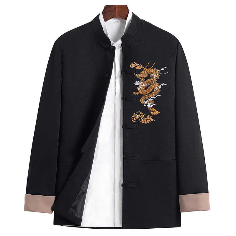 Buddha Stones Embroidery Dragon Frog-Button Desgin Long Sleeve Men's Jacket