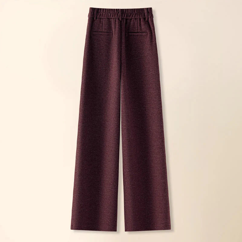 Buddha Stones Plain Button Cotton Thick Wool Women's Wide Leg Pants With Pockets